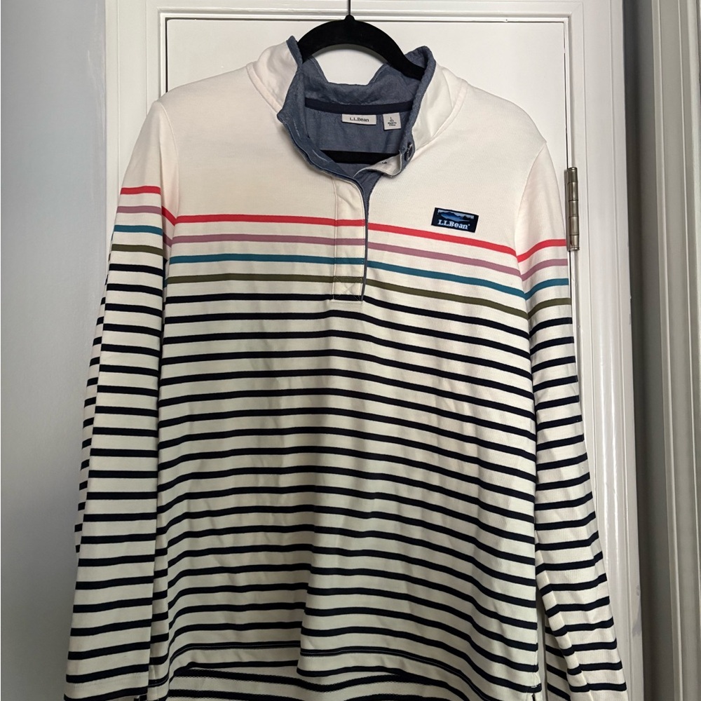 L.L. Bean White Shirt with Colorful Stripes